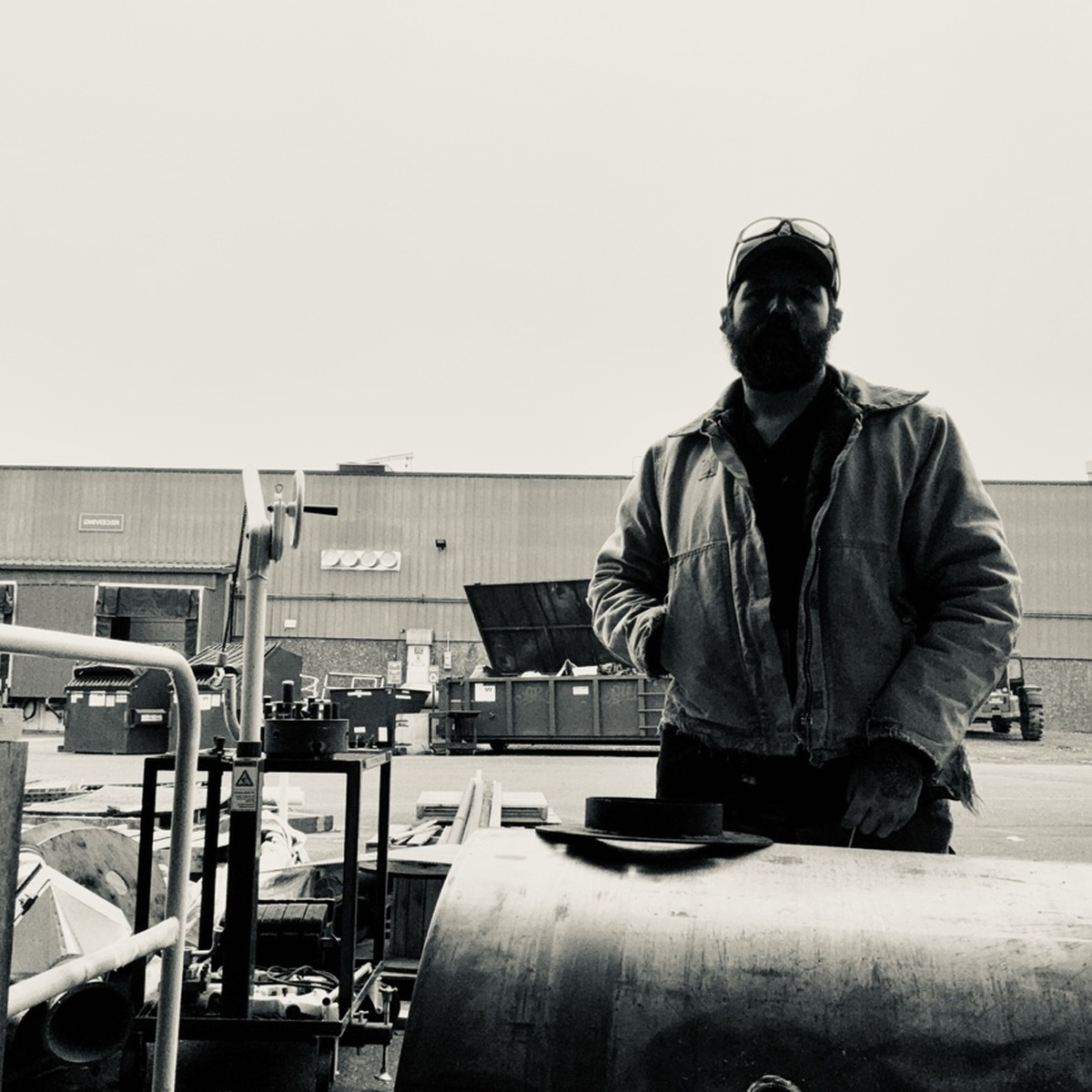 black and white industrial portrait
